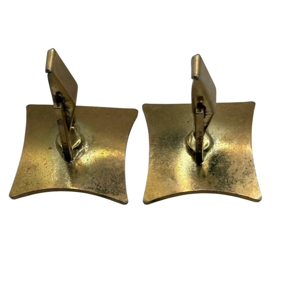 Yellow Rhinestone Cufflinks‎ Square MCM Vintage Gold Tone Men's Formal Prong Set